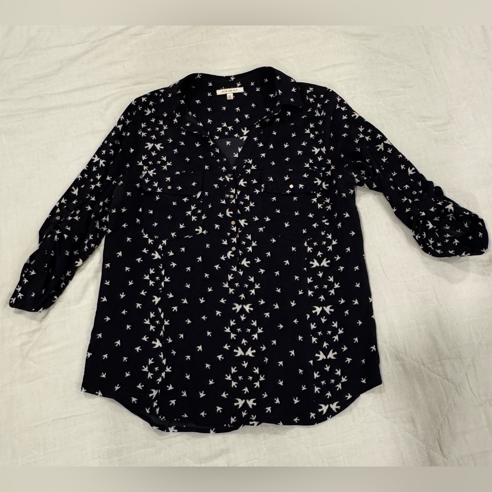 Skies Are Blue Navy and White Button Down Shirt